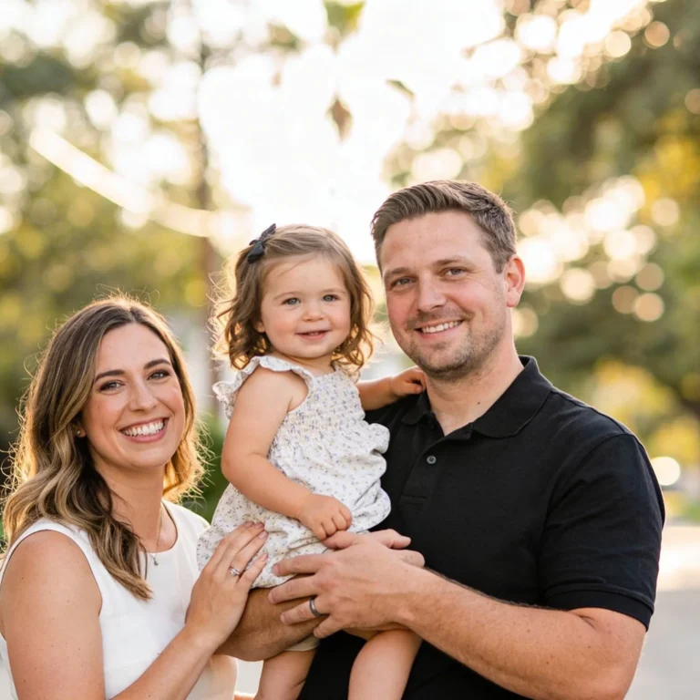 Foto de una mujer y un hombre sujetando a su hija - sector seguros